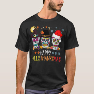 Camiseta Feliz Hallothanksmas Sugar Skull Halloween Thankg