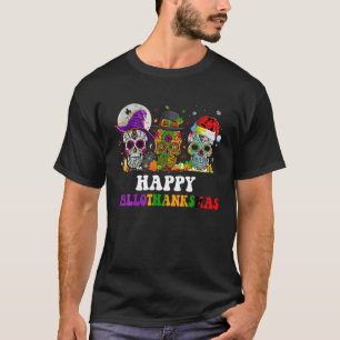 Camiseta Feliz Hallothanksmas Sugar Skull Halloween Thankg