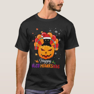 Camiseta Feliz Hallothanksmas Turquia Papai noel Black Cat 