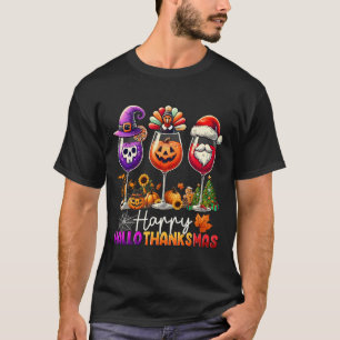Camiseta Feliz Hallothanksmas Vinho Halloween Dia de Ação d