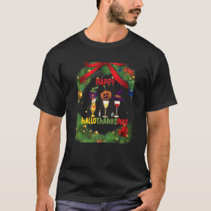 Camiseta Feliz Hallothanksmas Vinho Vidro Bruxa Noel Hat