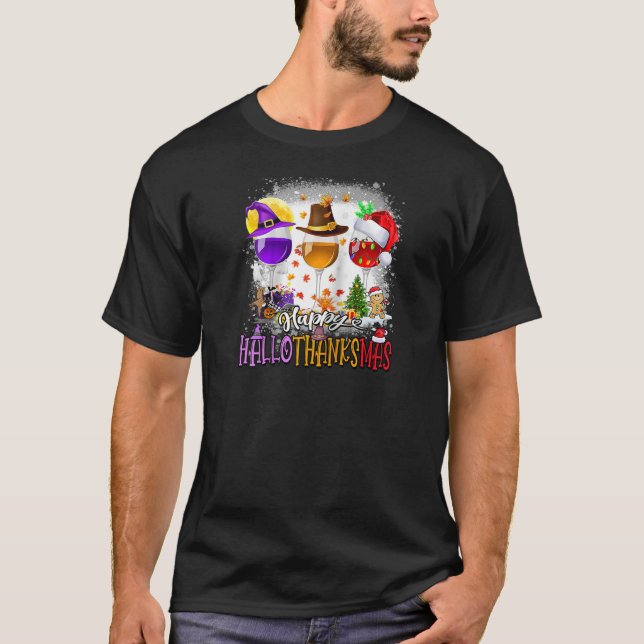 Camiseta Feliz Hallothanksmas Wine Glass Halloween Graças a (Frente)
