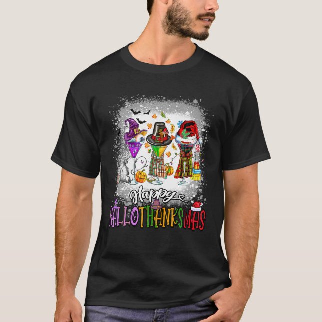 Camiseta Feliz Hallothanksmas Wine Glass Halloween Graças a (Frente)