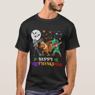 Camiseta Feliz Hallothanksmas Zumbi Turquia Elfo Dançando