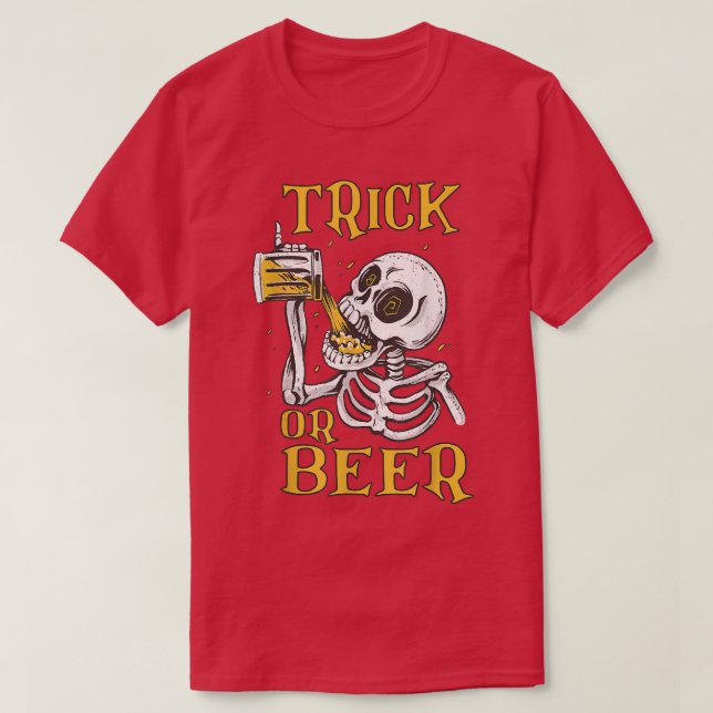 Camiseta Feliz Halloween 2022 Skeleton de truques ou cervej (Frente do Design)