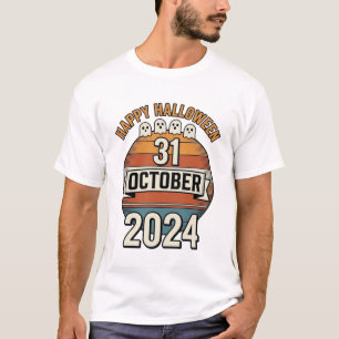 Camiseta Feliz Halloween 31 Outubro Design de Fantasma Vint