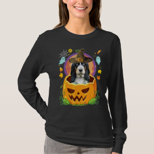 Camiseta Feliz Halloween Abóbora Cão Basset Hound Bruxa Cor