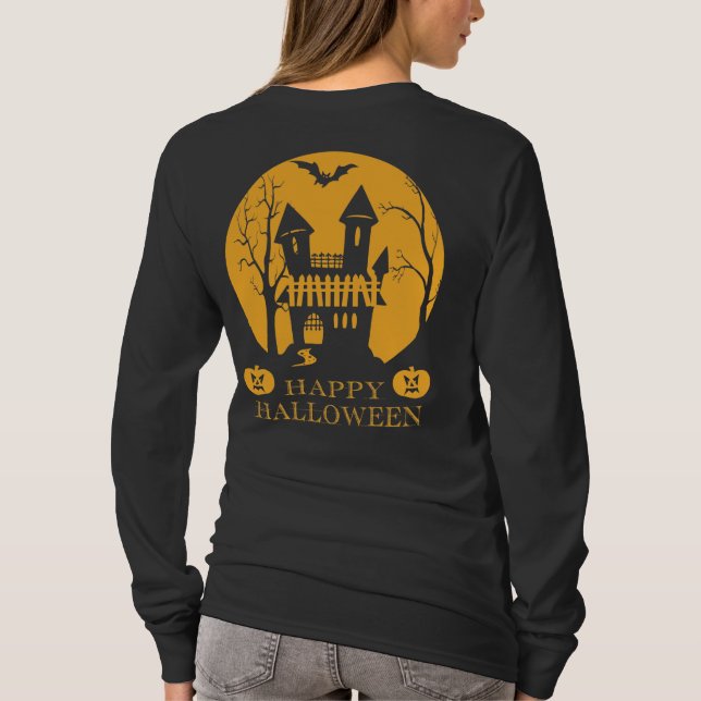 Camiseta Feliz Halloween Assombrado Casa Longa (Verso)