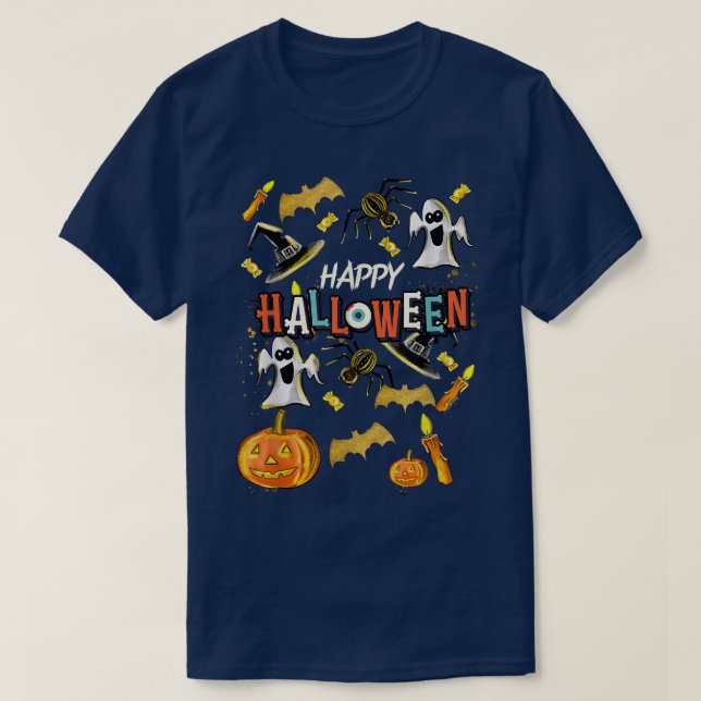 Camiseta Feliz Halloween Assustador Estilo Retro Estilo Men (Frente do Design)