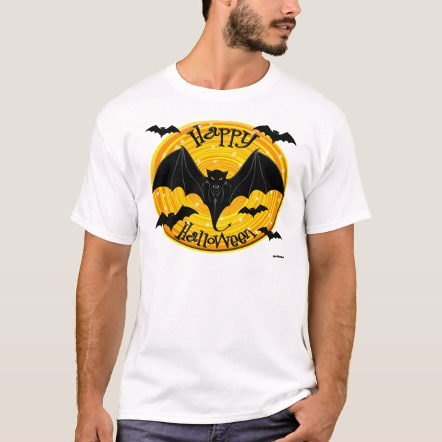 Camiseta Feliz Halloween Bats Assustadores (Frente)