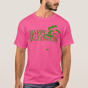 Camiseta Feliz Halloween Bats Spider Hat Green