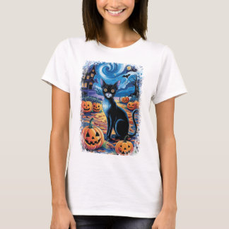 Camiseta Feliz Halloween Black Cat Halloween Figurume Mulhe