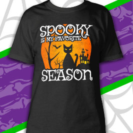 Camiseta Feliz Halloween Black Cat Spooky Season Hall Engra