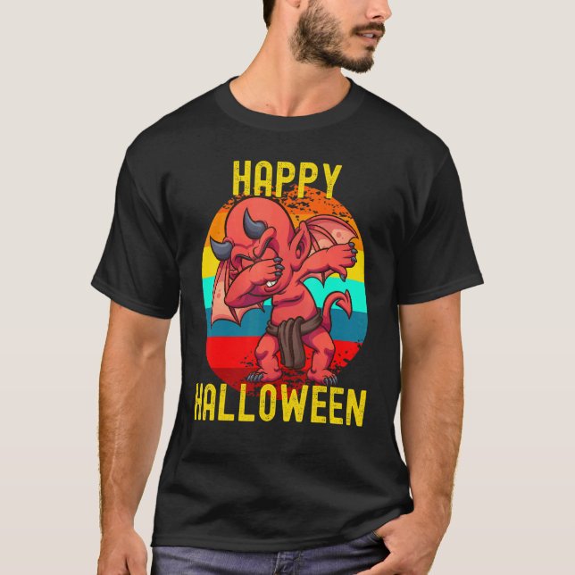 Camiseta Feliz Halloween Bonito Dabbing Little Devil Para C (Frente)