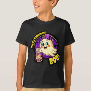 Camiseta Feliz Halloween BOO! Fantasma Retro Fofo com Lante