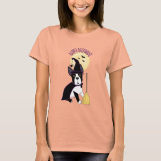 Camiseta Feliz Halloween Boston Terrier Witch