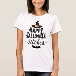Camiseta Feliz Halloween Bruxas Tipografia Halloween