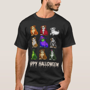 Camiseta Feliz Halloween Bulldog Cão Bruxa Múmia Halloween 