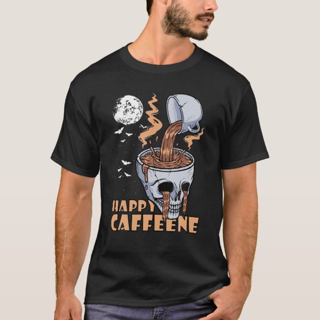 Camiseta Feliz Halloween Caffee Skeleton (Frente)