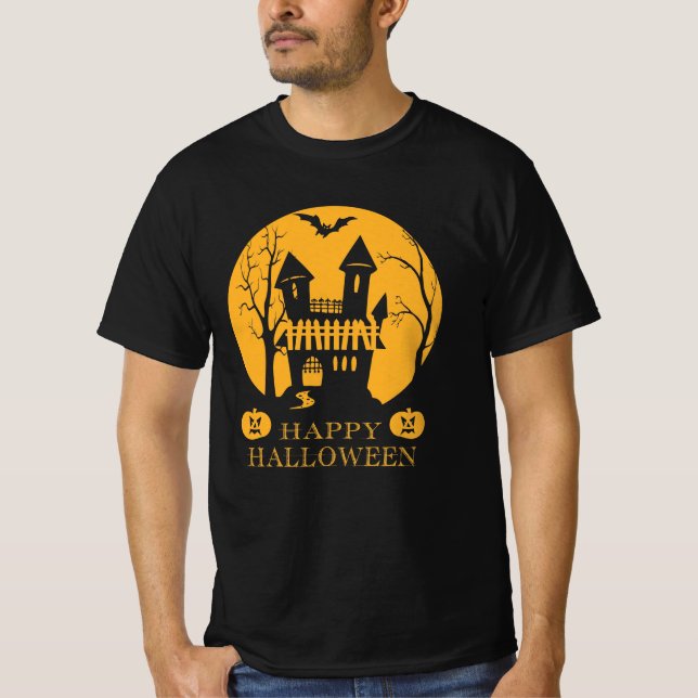 Camiseta Feliz Halloween, Casa Assombrada (Frente)
