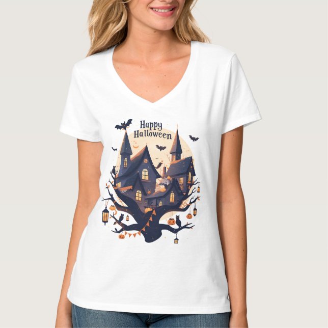 Camiseta “Feliz Halloween” Casa Assombrada (Frente)