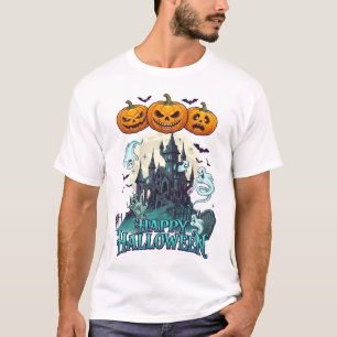 Camiseta Feliz Halloween Castelo Assombrado Abóboras Fantas