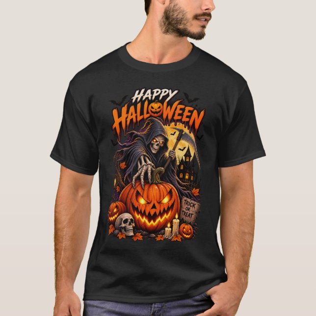 Camiseta Feliz Halloween Ceifador (Frente)