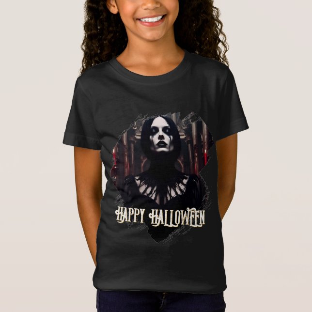 Camiseta Feliz Halloween - Celebração Gótica Escura (Frente)
