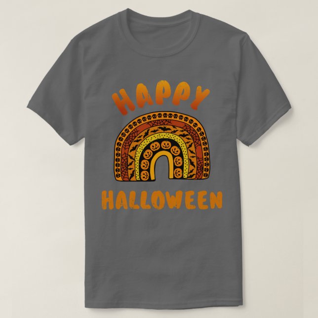 Camiseta Feliz halloween com arco-íris fofo para professore (Frente do Design)