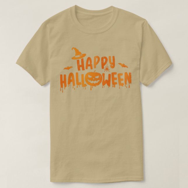 Camiseta Feliz halloween com cara e bruxa assustadora de ab (Frente do Design)