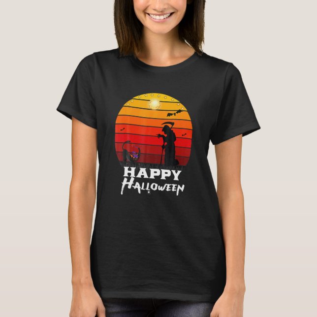 Camiseta Feliz Halloween Com Gato (Frente)
