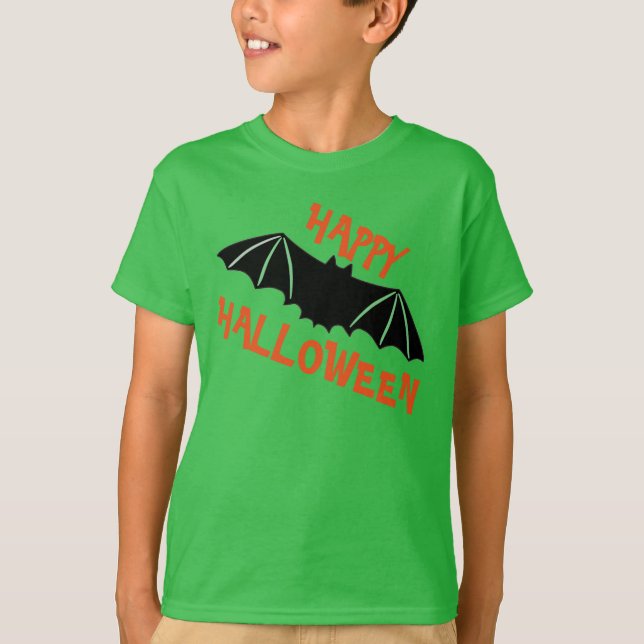 Camiseta Feliz Halloween com Morcego (Frente)