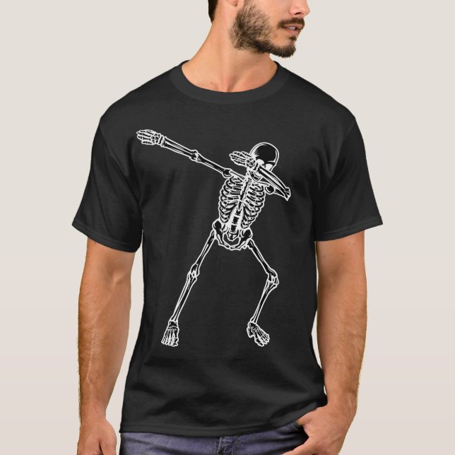 Camiseta Feliz Halloween Com Um Esqueleto Dançarino 2 (Frente)