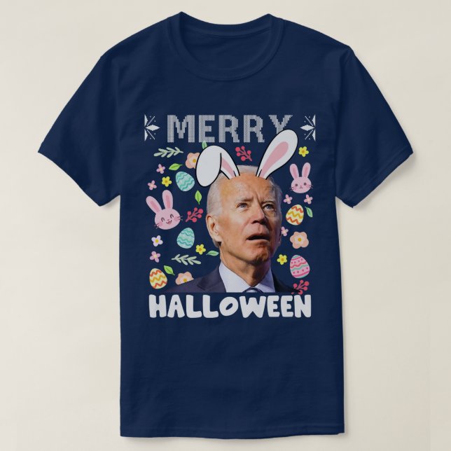 Camiseta Feliz Halloween Confusa Joe Biden Bunny Páscoa da (Frente do Design)