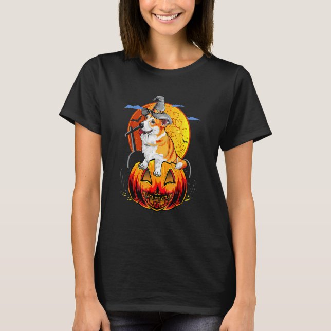 Camiseta Feliz Halloween Corgi Cães Halloween (Frente)