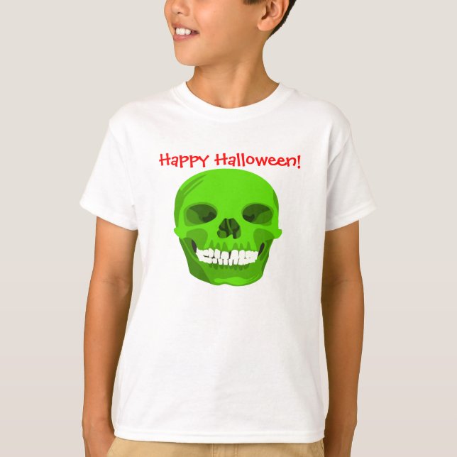 Camiseta Feliz Halloween - Crânio Verde - Teto (Frente)