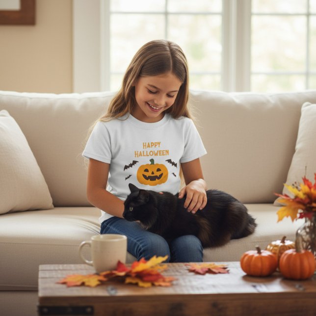 Camiseta Feliz Halloween Crianças Pumpkin T-Shirt (Criador carregado)