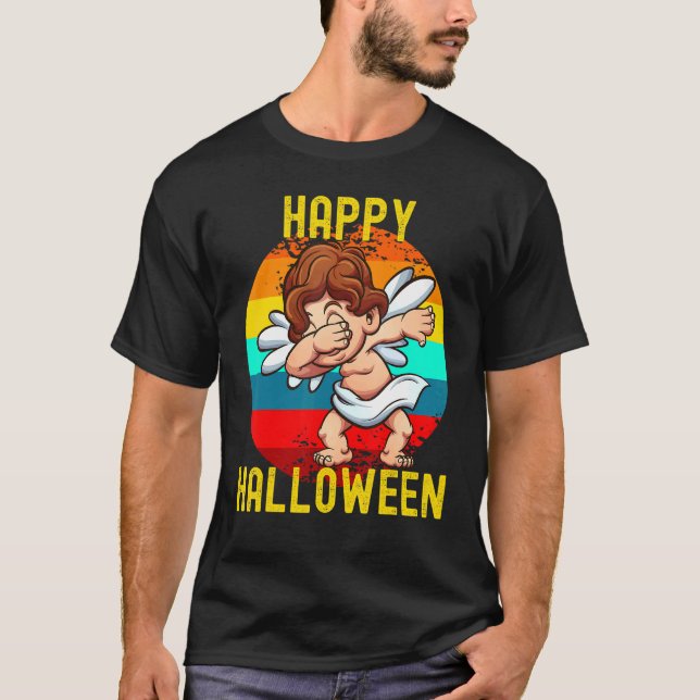 Camiseta Feliz Halloween Cute Dabbing Angel Cherub Para Cri (Frente)