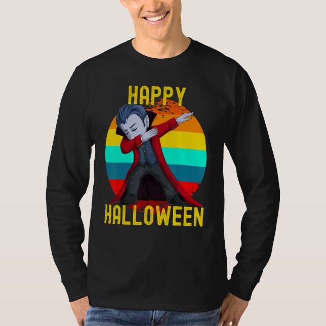 Camiseta Feliz Halloween Cute Dabbing Dracula Kids Vampiro (Frente)