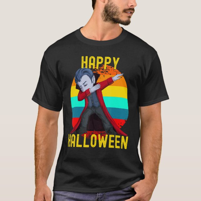Camiseta Feliz Halloween Cute Dabbing Dracula Kids Vampiro (Frente)