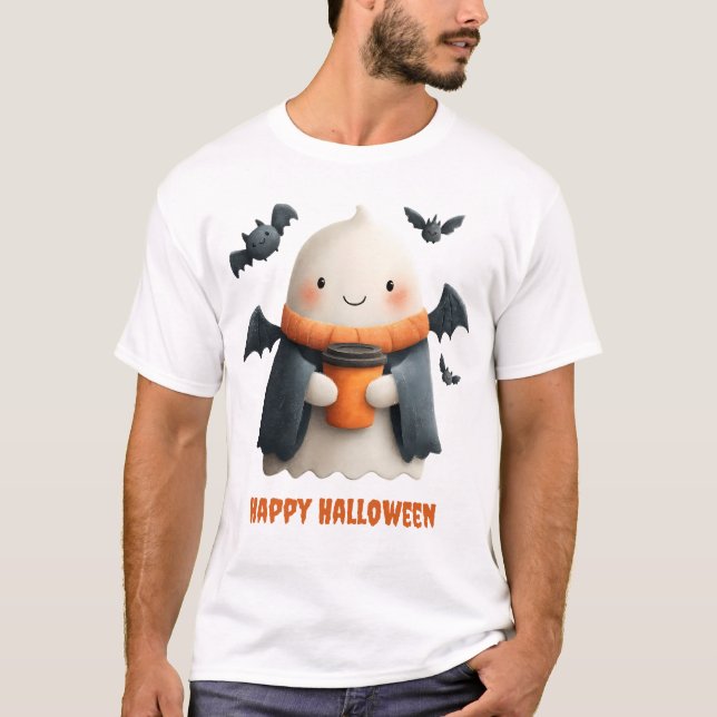 Camiseta Feliz Halloween - Cute Ghost Design (Frente)
