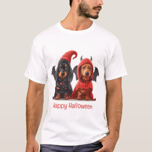Camiseta Feliz Halloween Dachshund Dogs Devil Bat