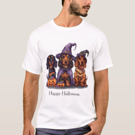 Camiseta Feliz Halloween Dachshund Witch Dogs