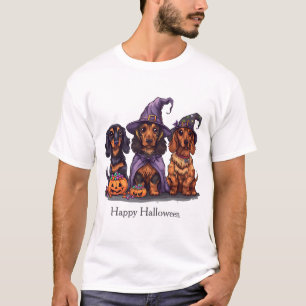 Camiseta Feliz Halloween Dachshund Witch Dogs
