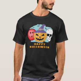 Camiseta Feliz Halloween de Boliche - Caveira e Abóbora Ass