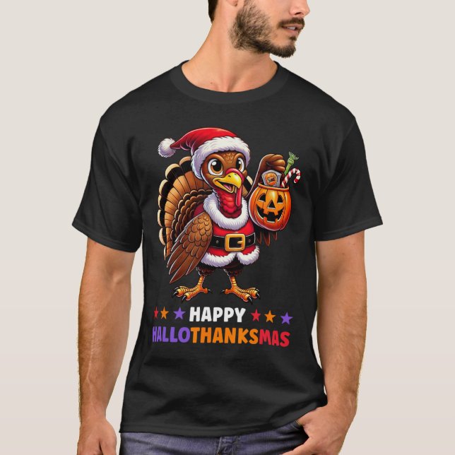 Camiseta Feliz Halloween de Hallothanksmas Dia de Ação de G (Frente)