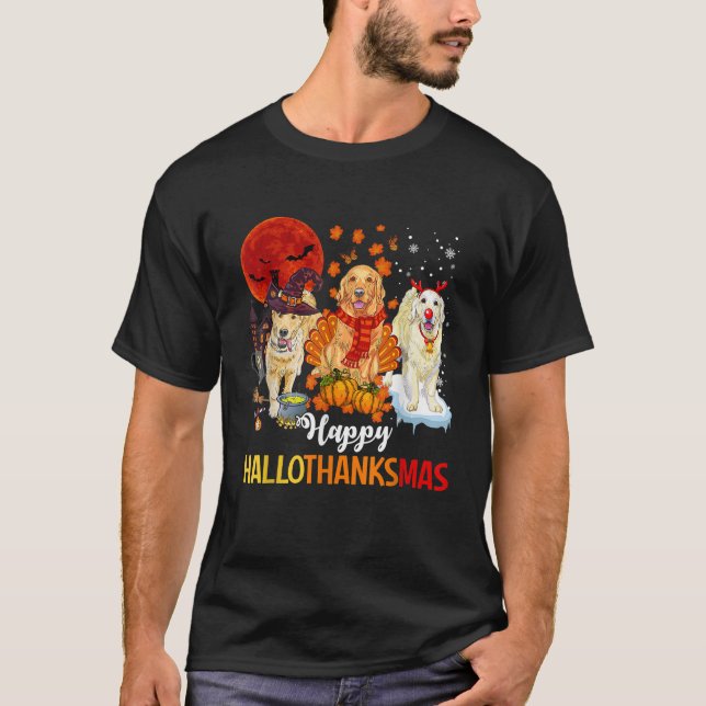 Camiseta Feliz Halloween de Hallothanksmas para o Ouro Gela (Frente)