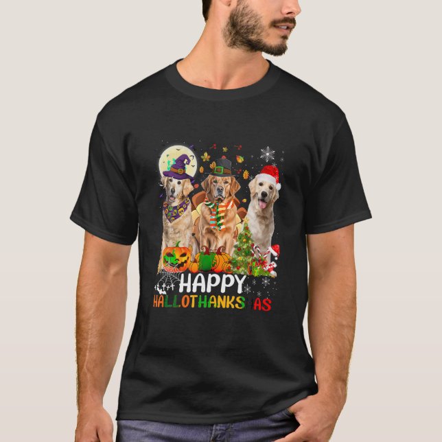 Camiseta Feliz Halloween de Hallothanksmas para o Ouro Gela (Frente)