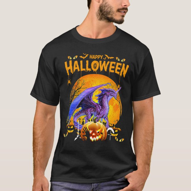 Camiseta Feliz Halloween Dragon Pumpkin Costumes Graças a D (Frente)