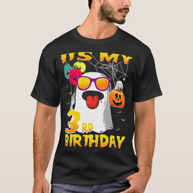 Camiseta Feliz Halloween É meu aniversário de 3 anos de 3 a (Frente)